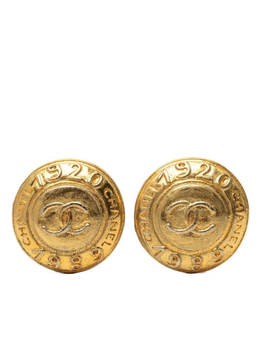Chanel Vintage CC Logo Earrings Gold Plated
